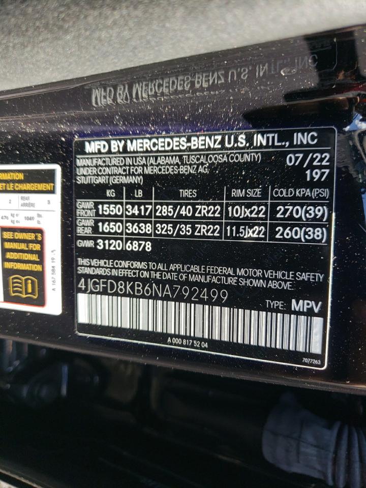 4JGFD8KB6NA792499 - 2022 Mercedes-benz gle