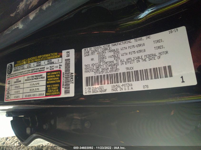 5TFAY5F12LX891057 - 2020 Toyota tundra – VIN-Checker